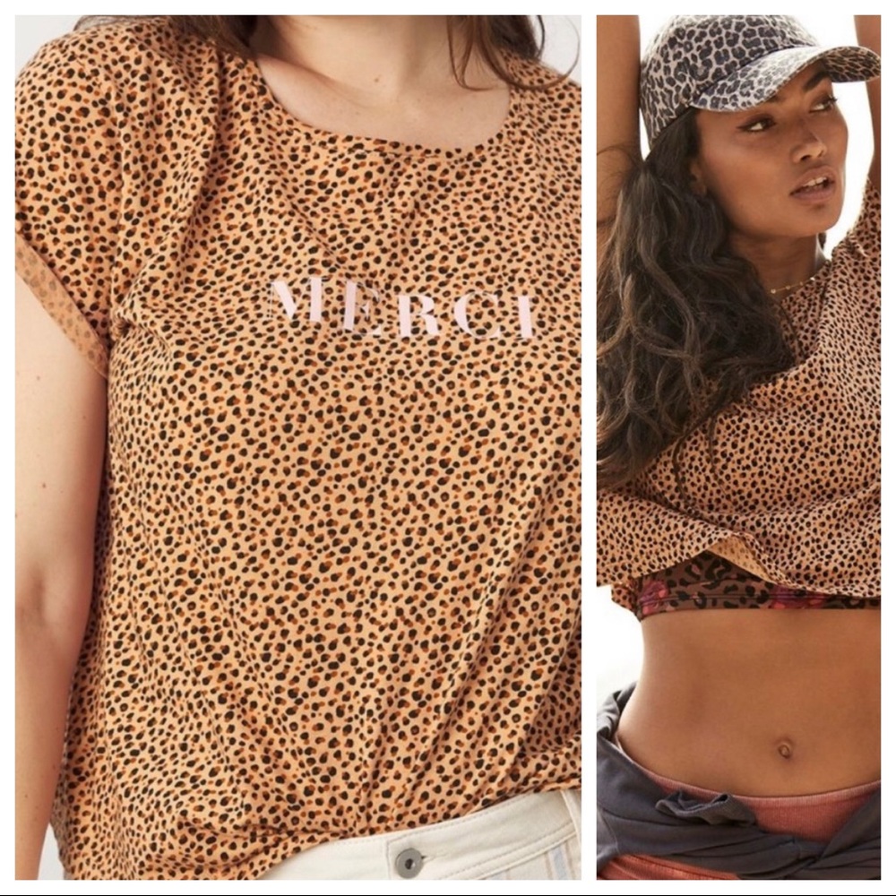 Anthropologie Saturday Sunday T Shirt Animal Print Merci Graphic Short Sleeve L